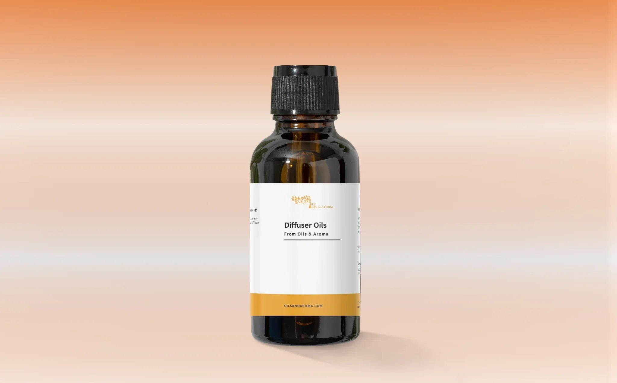 oils & Aroma Diffuser Oil glass bottle on a orange and white background
